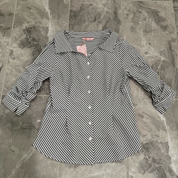 Gray and white striped button up shirt - Picture 1 of 6